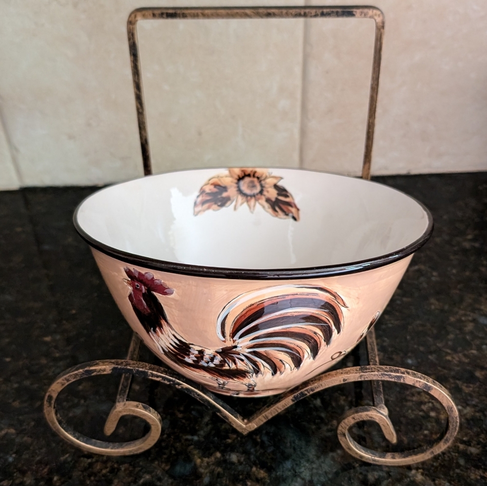 Rooster Salad or Pasta Serving Bowl Hand Painted 6 Cup Capacity